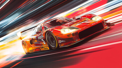 Fototapeta premium High-speed racing car captured in digital art, showcasing the intensity and thrill of competitive motorsports with dynamic motion blur