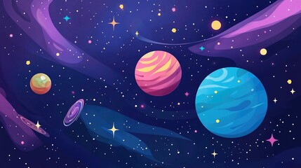 Naklejka premium Planets Of The Solar System Among Stunning Nebulas And Starry Galaxies Theme Of Space Cosmic Exploration Astronomy