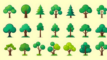 Fototapeta premium Simple wooden icon set, tree