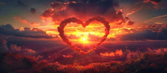 The Sunset In A Love Heart