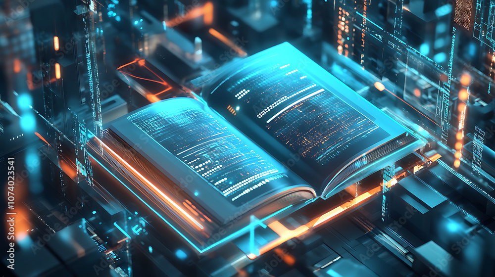 Poster Modern digital book for learning in digital futuristic style