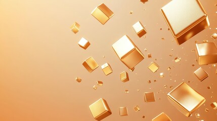 Abstract 3D Background With Flying Realistic Gold Metal Squares Motion Design Featuring Shiny Golden Metal Squares On Matte Background