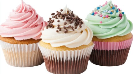 Deliciously decorated cupcakes on a white background showcasing vibrant colors and tempting toppings