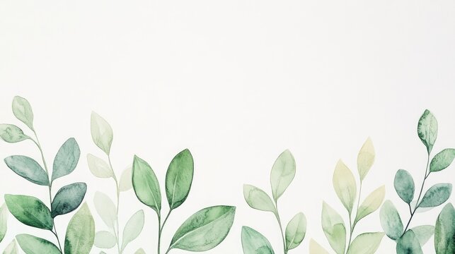 Green Fresh Ecoline Plant Wallpaper With Watercolor Texture Hand Painted Botanical Flowers And Leaves On White Background Pastel Colors