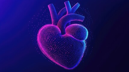 Pulsating Holographic Heart Design With Neon Lines And Dots Emitting Ultraviolet Light Perfect For Vibrant Medical Visuals