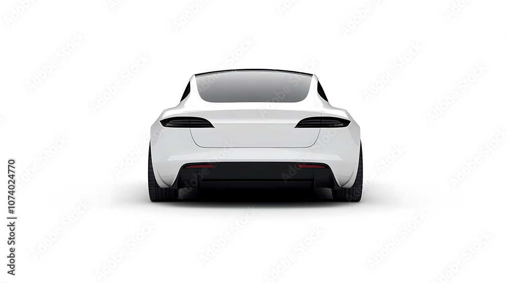 Poster back view of a generic and unbranded white car isolated on a white background, copyspace