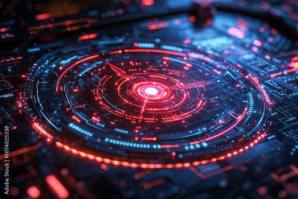 Poster abstract futuristic interface with red and blue lights
