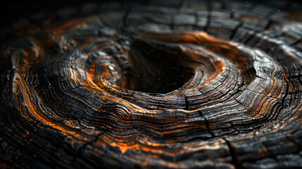 The image is of a piece of wood with a black and orange pattern.