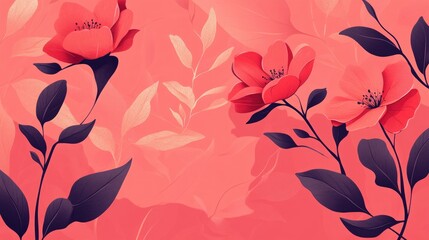 Vintage Floral Wallpaper Fabric Design Texture With Red And Pink Background Renaissance Pattern And Botanical Elements