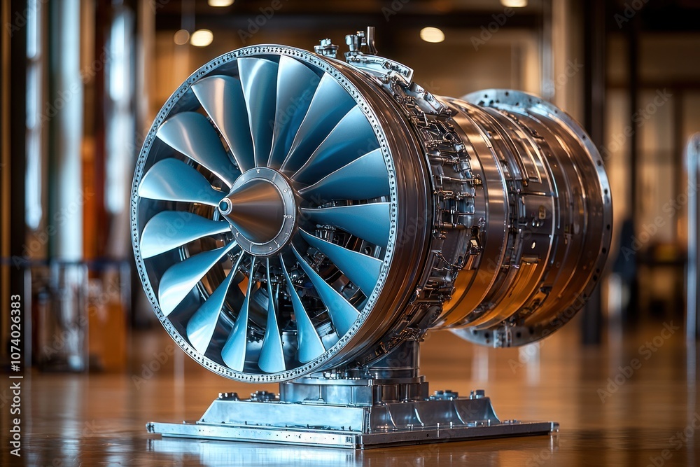 Poster A Close-Up View of a Large Turbine Engine on Display