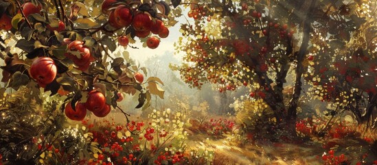 Ripe Autumn Apples In A Sunny Garden