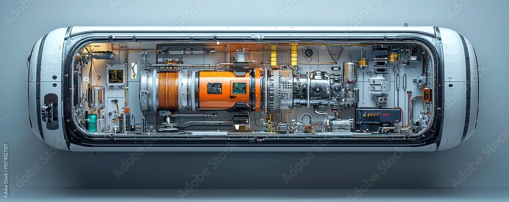 Poster a futuristic spacecraft engine exposed with intricate details.