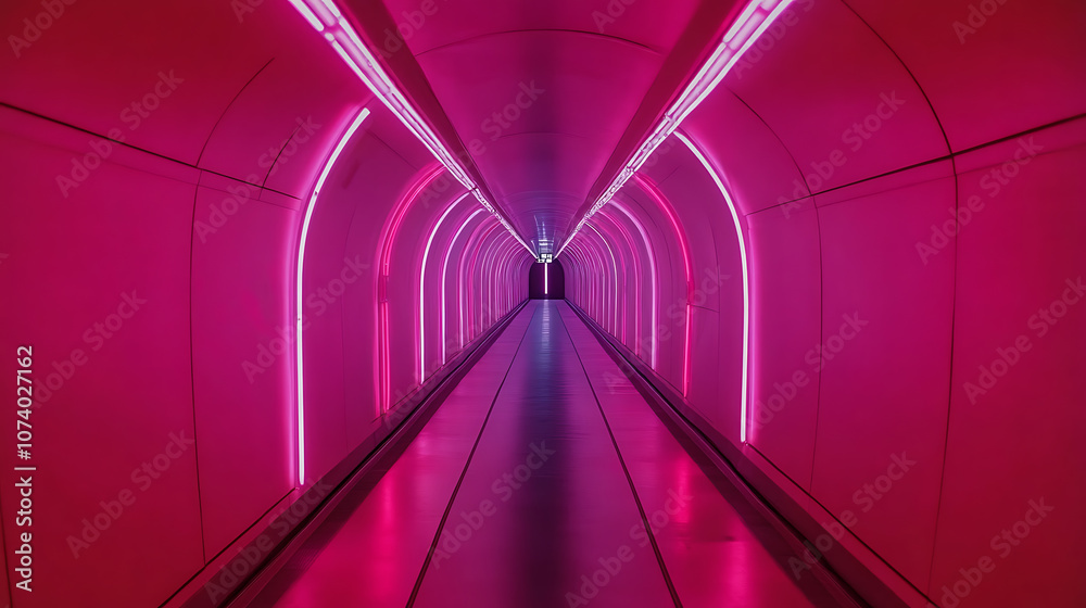Poster futuristic sci-fi corridor with neon lighting in a spaceship