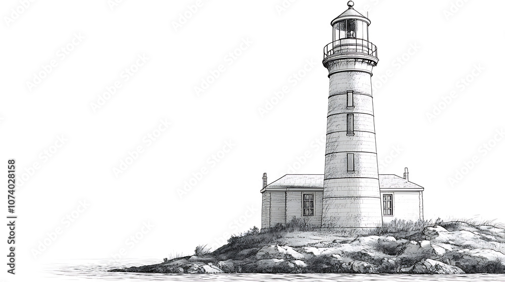 Poster Lighthouse in style pen architecture building beacon
