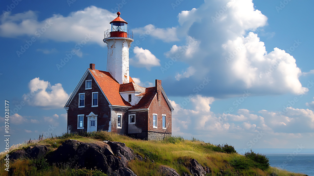 Poster Lighthouse in style pen architecture building beacon