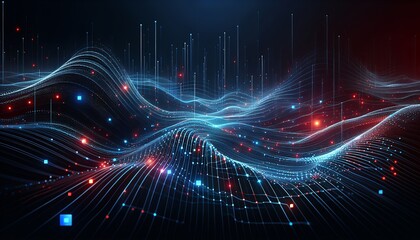 Abstract digital landscape with glowing particles and lines.
Medium