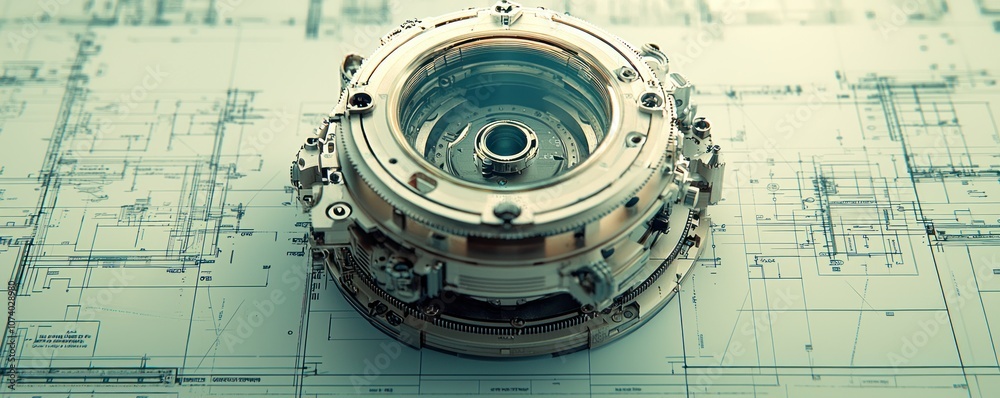 Poster Close-up of a complex mechanical device with intricate details