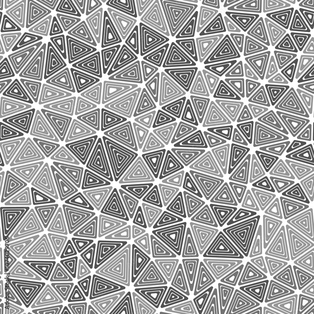 Poster triangles background design. compact shape size. multiple repeated inner triangles. monotone style. 