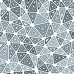 Pattern of triangle shapes. Multiple repeated inner triangles. Medium triangles size. Mono tone style. Seamless pattern. Amazing vector tiles. Elegant vector illustration.