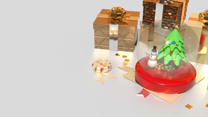 The Snow man in glass ball and gift box for holiday and celebration  concept 3d rendering.