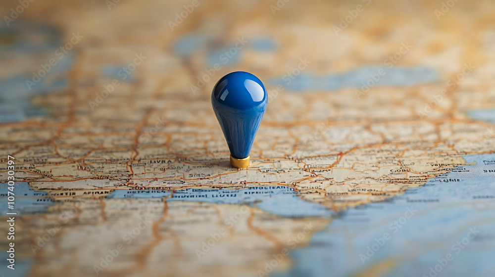 Poster Blue location pin on digital world map indicating navigation and geolocation technology