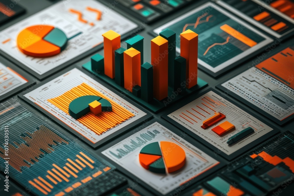 Aufkleber 3d charts and graphs on a black surface
