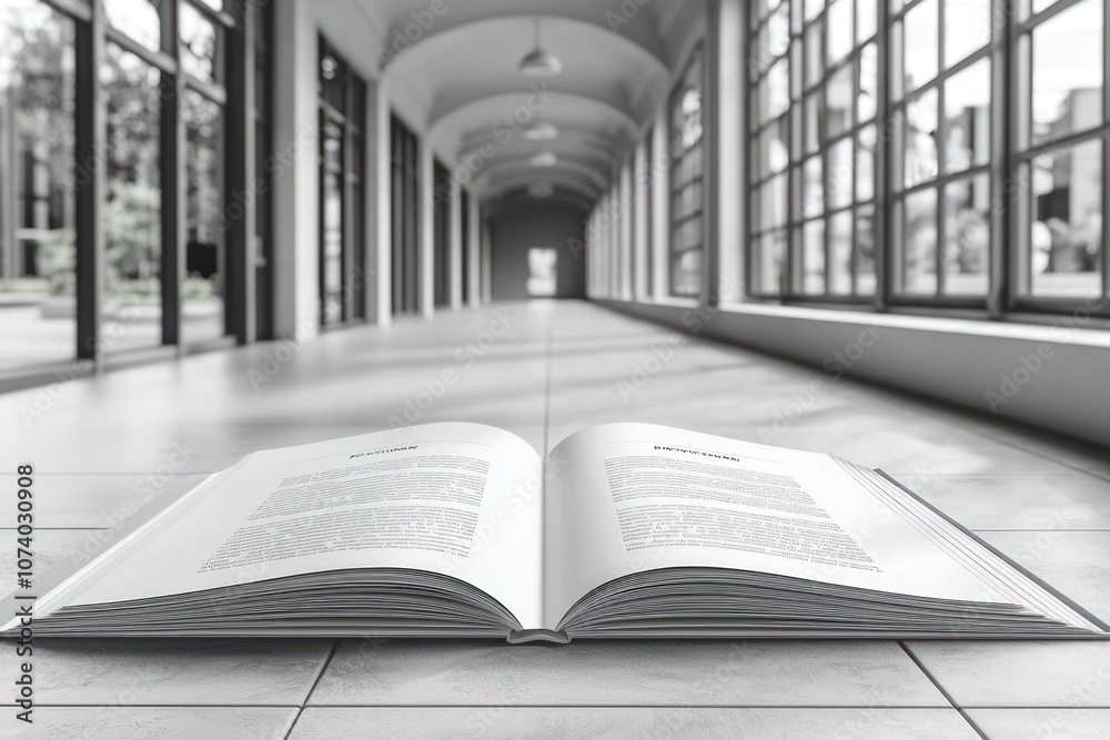 Poster open book in a modern hallway with windows