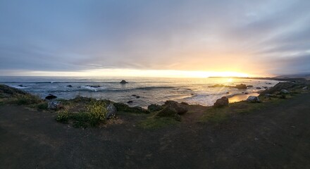 Panoramic ocean horizon at dusk