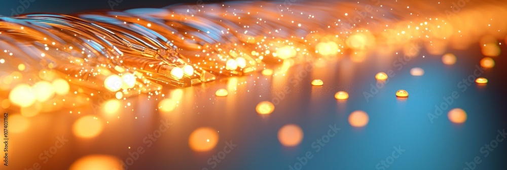 Poster Abstract Close-Up of Illuminated Fiber Optic Cables with Bokeh Effect
