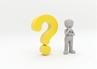 gray man 3d model thoughtful next to him question mark