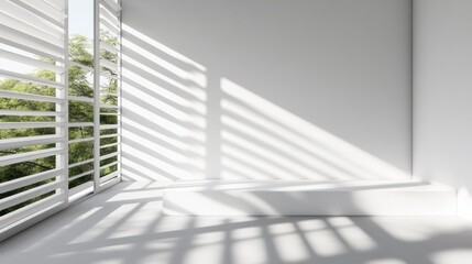 Obraz premium Minimalist abstract white background with linear patterns and shadows, giving a refined, modern touch