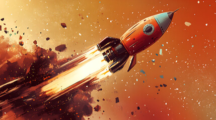 Energizing coffee rocket blasting off creative caffeine boost concept illustration digital art