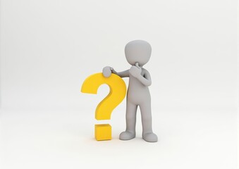 gray man 3d model thoughtful next to him question mark