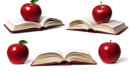 Collection of Books With Fresh Apples on a Transparent Background Generative AI