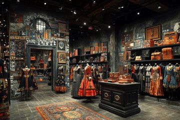Fototapeta premium A Luxurious Boutique Interior with Ornate Dresses and Decor
