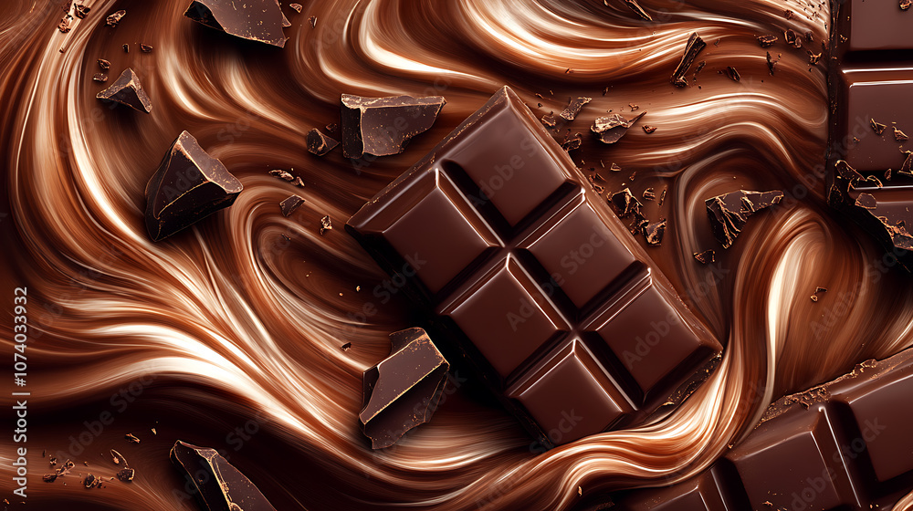 Aufkleber luxurious chocolate background with smooth flowing brown and white melted cocoa food illustration