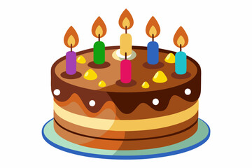  Chocolate birthday cake with candles. Vector illustration