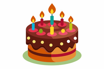  Chocolate birthday cake with candles. Vector illustration