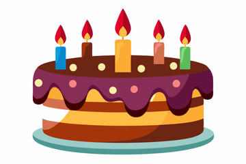  Chocolate birthday cake with candles. Vector illustration