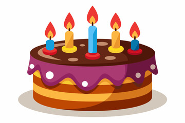  Chocolate birthday cake with candles. Vector illustration