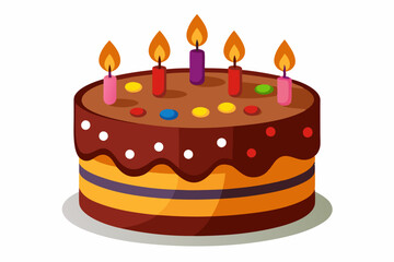  Chocolate birthday cake with candles. Vector illustration