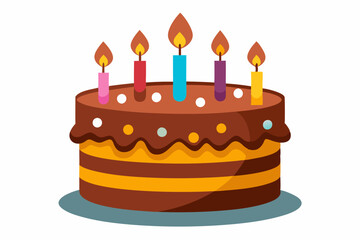  Chocolate birthday cake with candles. Vector illustration