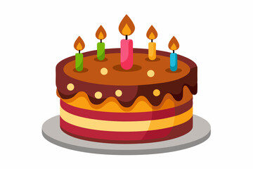  Chocolate birthday cake with candles. Vector illustration