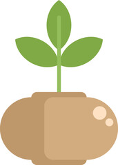 Vector illustration of a young plant growing in a pot, symbolizing agriculture and gardening