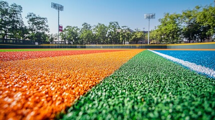 Obraz premium Colorful Sports Field with Vibrant Lines and Trees