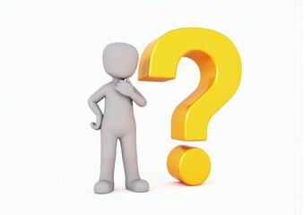 gray man 3d model thoughtful next to him question mark