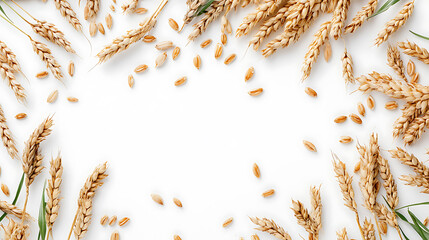Organic peeled spelt grains isolated on white background top view