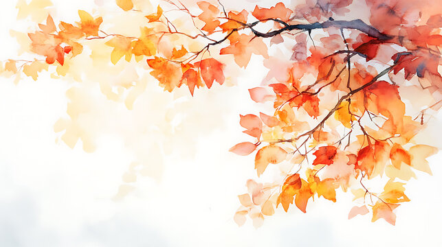Watercolor autumn foliage, soft pastel colors on white background