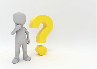 gray man 3d model thoughtful next to him question mark