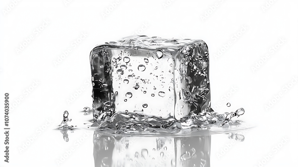 Poster realistic ice cube with water drops on white background high resolution png